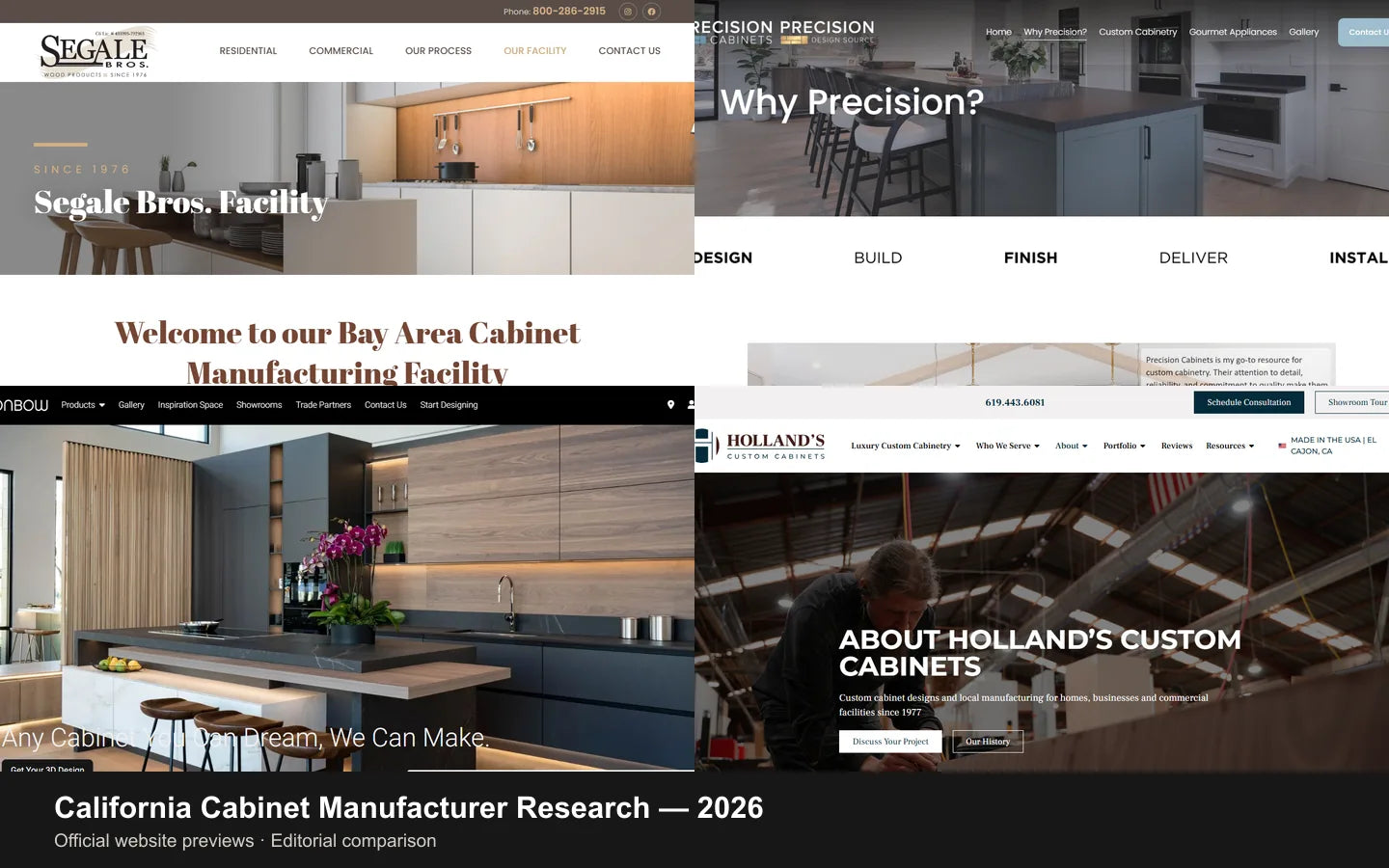 Official website previews for California cabinet manufacturer research in 2026