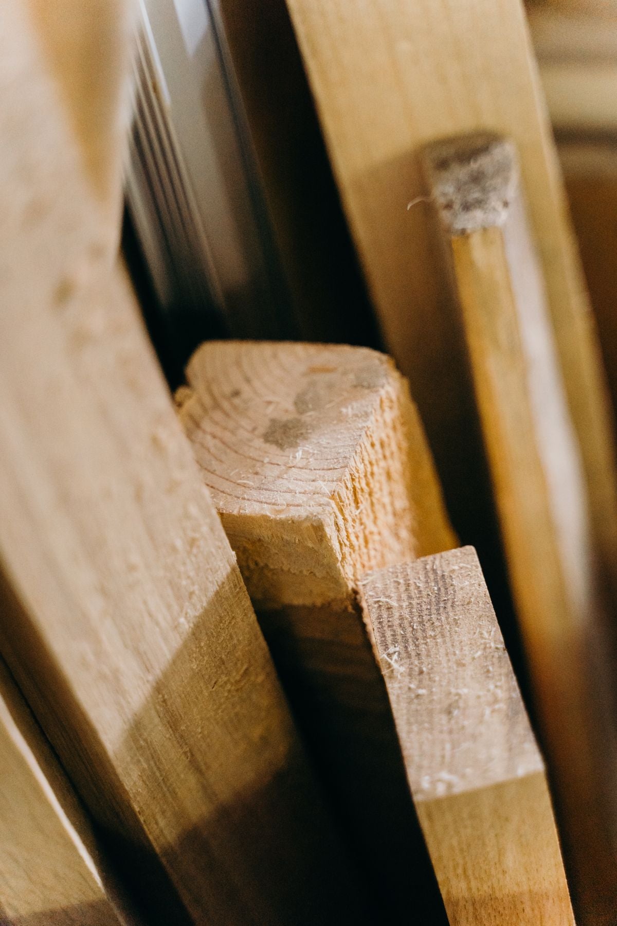 Close-up of solid wood planks for stable cabinet components